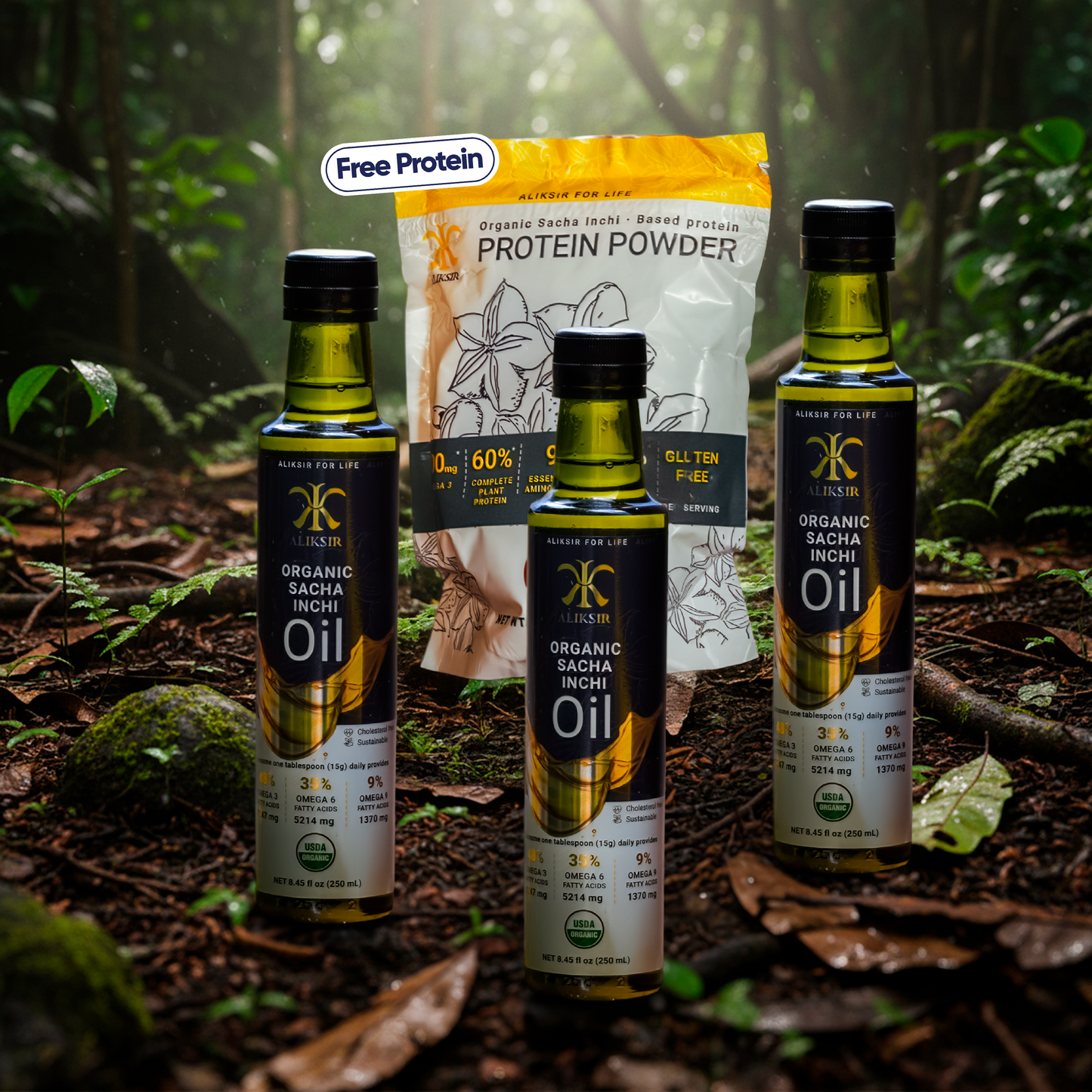 ORGANIC SACHA INCHI OIL (250 ml) Pack of 3 + FREE PROTEIN